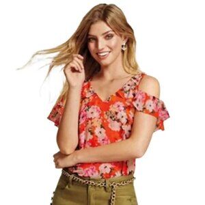 Cabi Orange Floral Lush Blouse Size M Style 5352